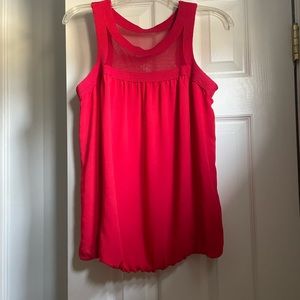 M Studio red tank top with sheer neckline and balloon bottom. Size M.